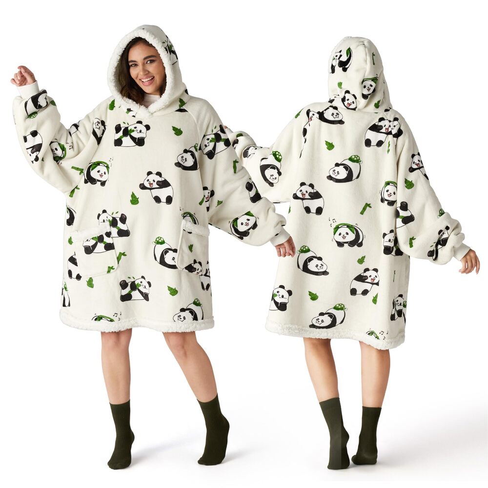 5182 Wearable Blanket Hoodie, Sherpa Hooded Blanket Printed for Adult &